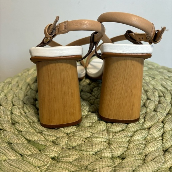 Carrano Neutral Square Toe Wood Heel  Strappy Heel Sandals - Picture 4 of 9